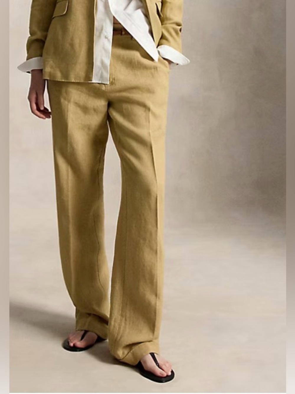 Lauren Ralph Lauren Sanderson linen pants camel 10 P L29  straight high waist